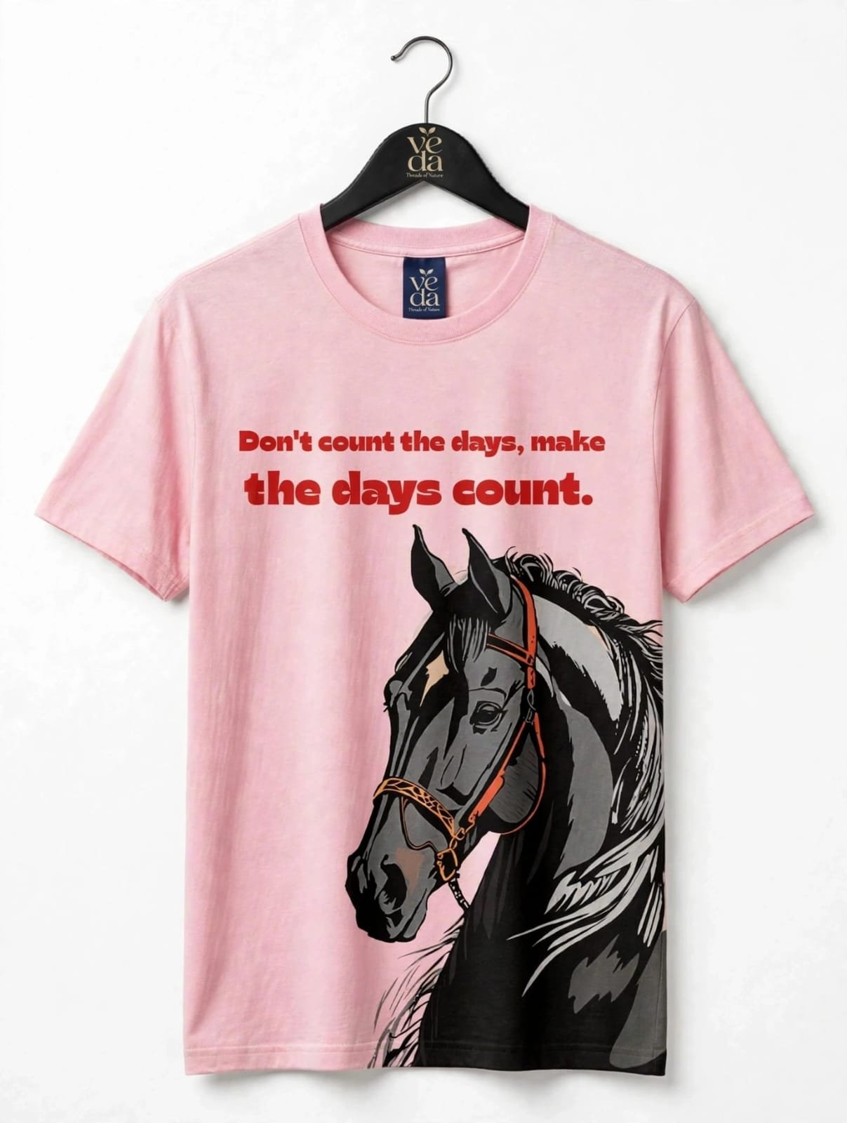 VEDA Fashion Premium Horse Printed Men's Icy Pink T-Shirt | 100% Cotton | Regular Fit