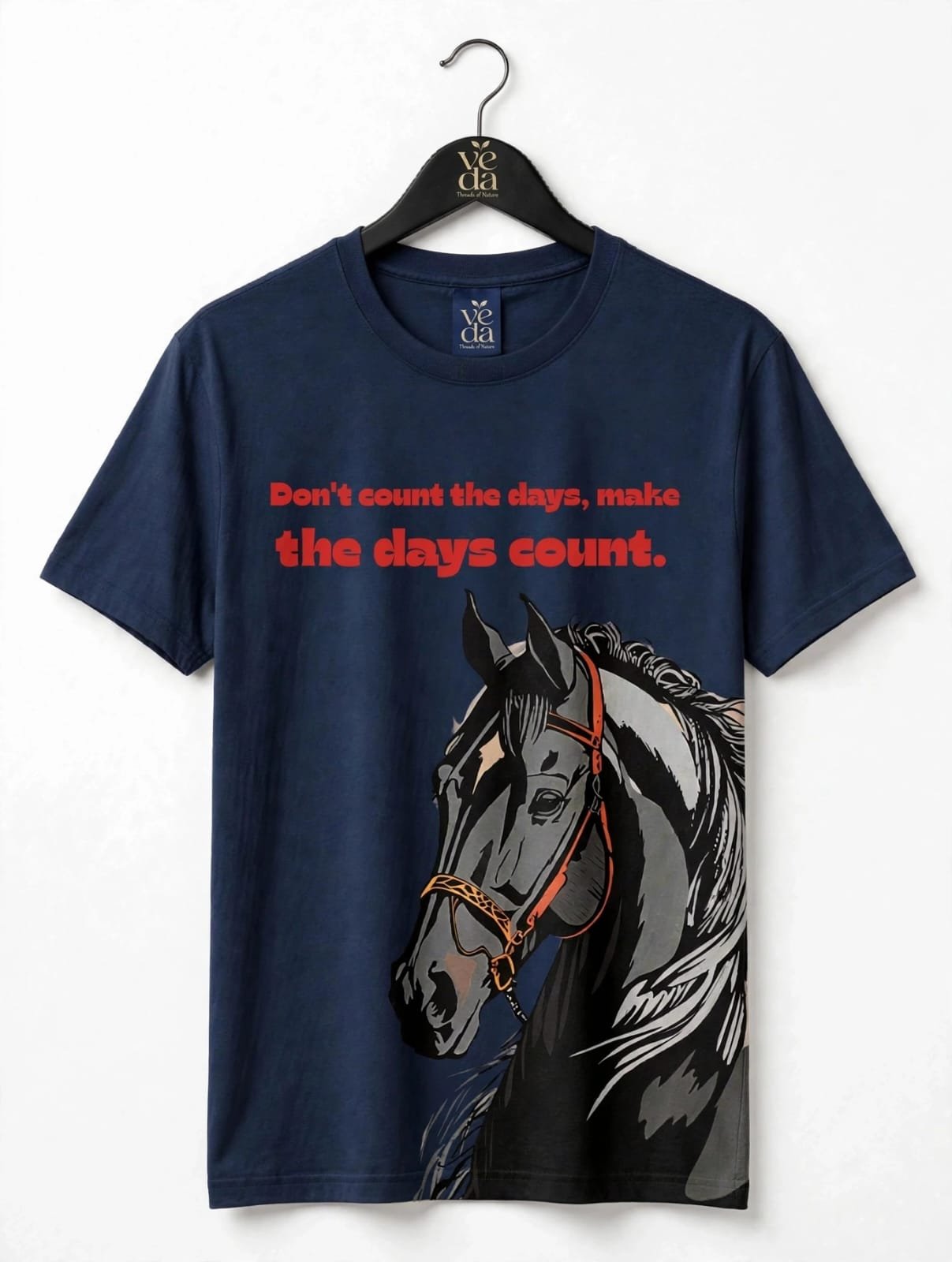 VEDA Fashion Premium Horse Printed Navy Blue Men's T-Shirt | 100% Cotton | Regular Fit