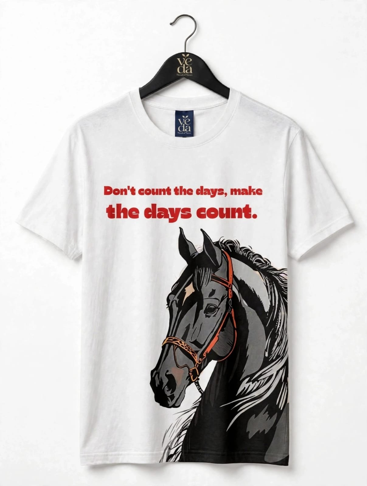 VEDA Fashion Premium Horse Printed White Men's T-Shirt | 100% Cotton | Regular Fit