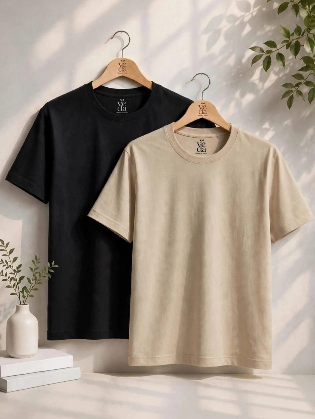 VEDA Fashion Premium Plain Men’s Combo (Black & Beige) T-Shirts (Regular Size)