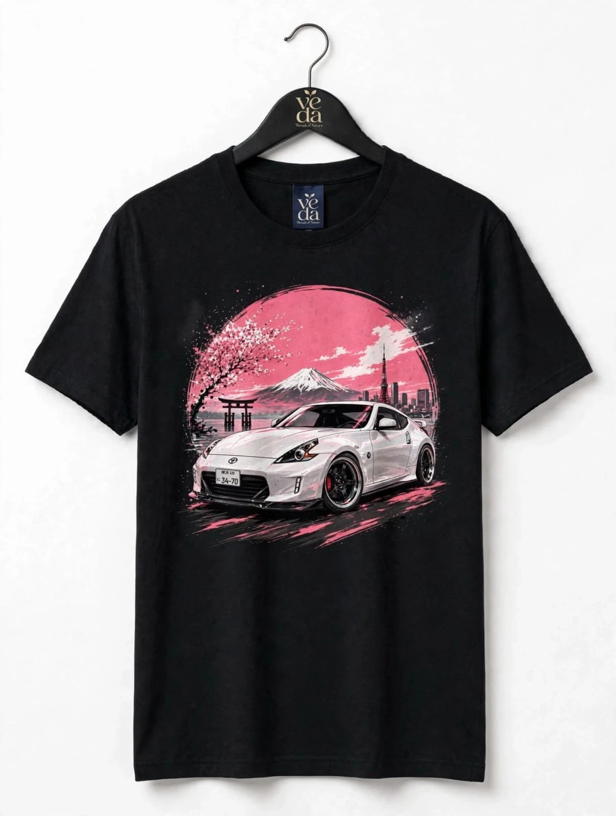 VEDA Fashion Premium Car Printed Black Men's T-Shirt | 100% Cotton | Regular Fit