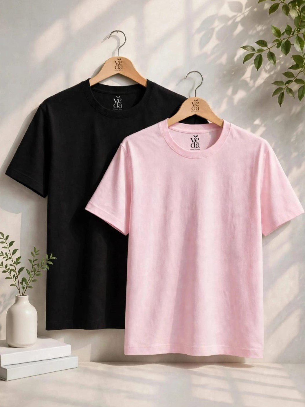 VEDA Fashion Premium Plain Men’s Combo (Black & Icy Pink) T-Shirts (Regular Size)