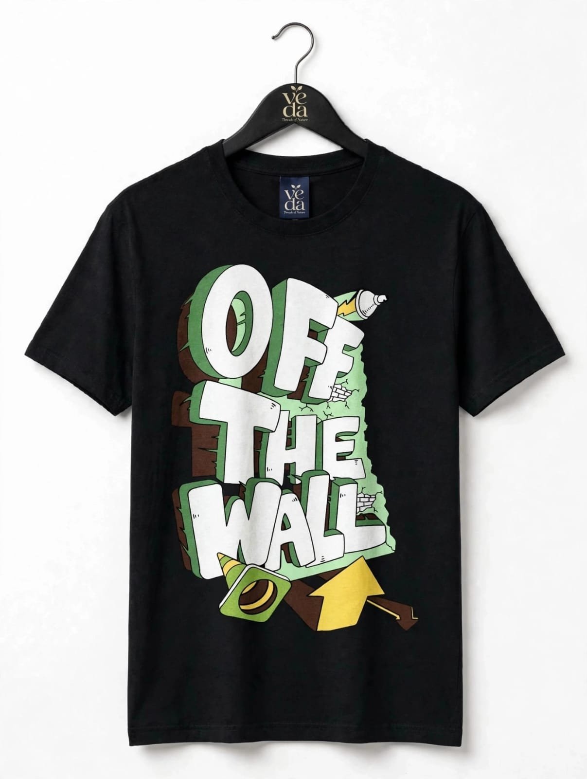VEDA Fashion Premium Off The Wall Printed Black Men's T-Shirt | 100% Cotton | Regular Fit