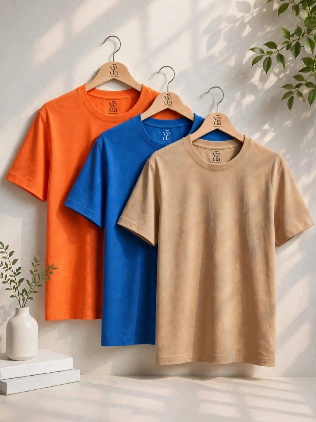 VEDA Fashion Premium Plain Men’s Combo (Carrot, Royal Blue, Beige) T-Shirts (Regular Size)