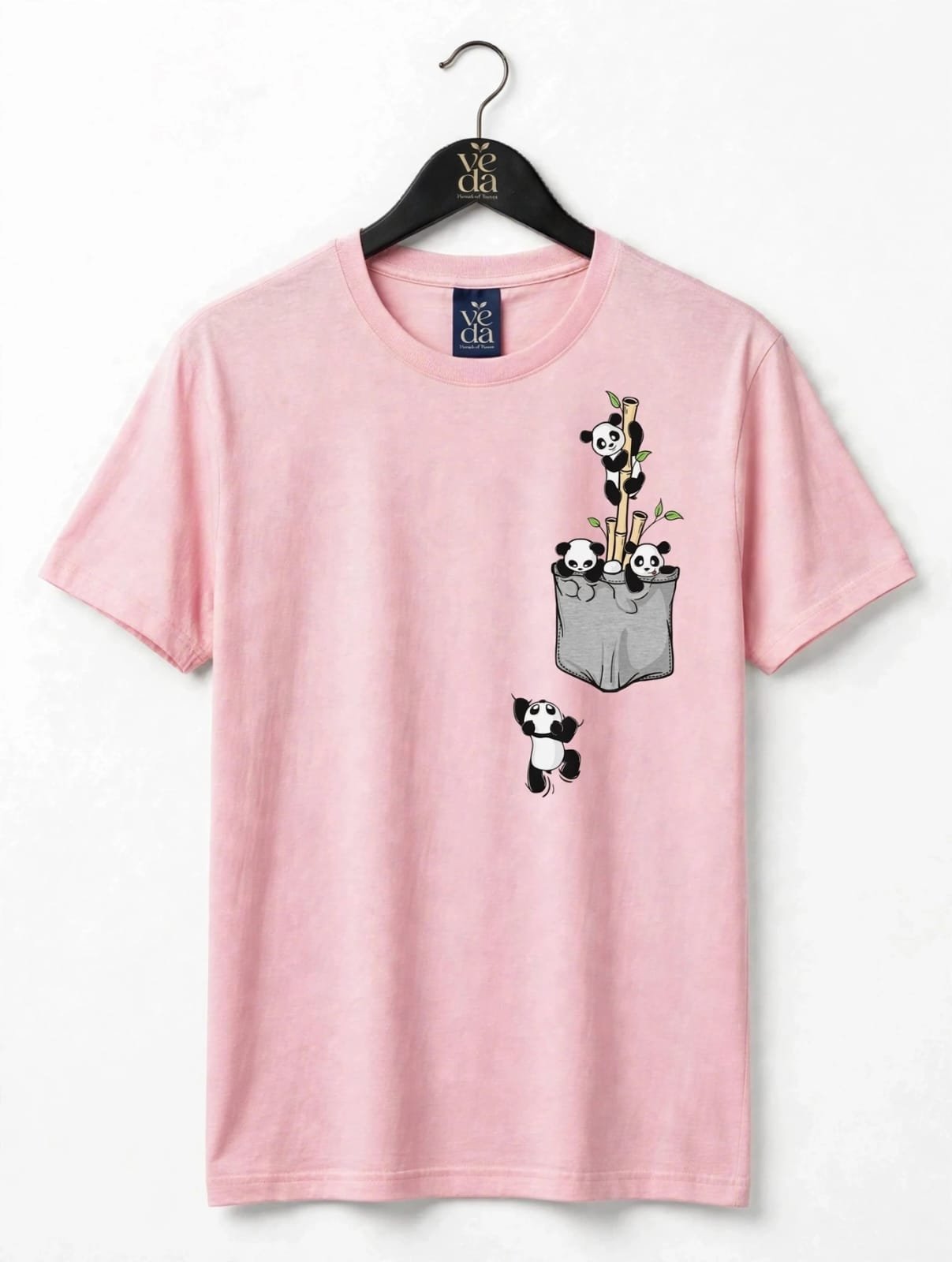 VEDA Fashion Premium Panda Printed Icy Pink Men's T-Shirt | 100% Cotton | Regular Fit