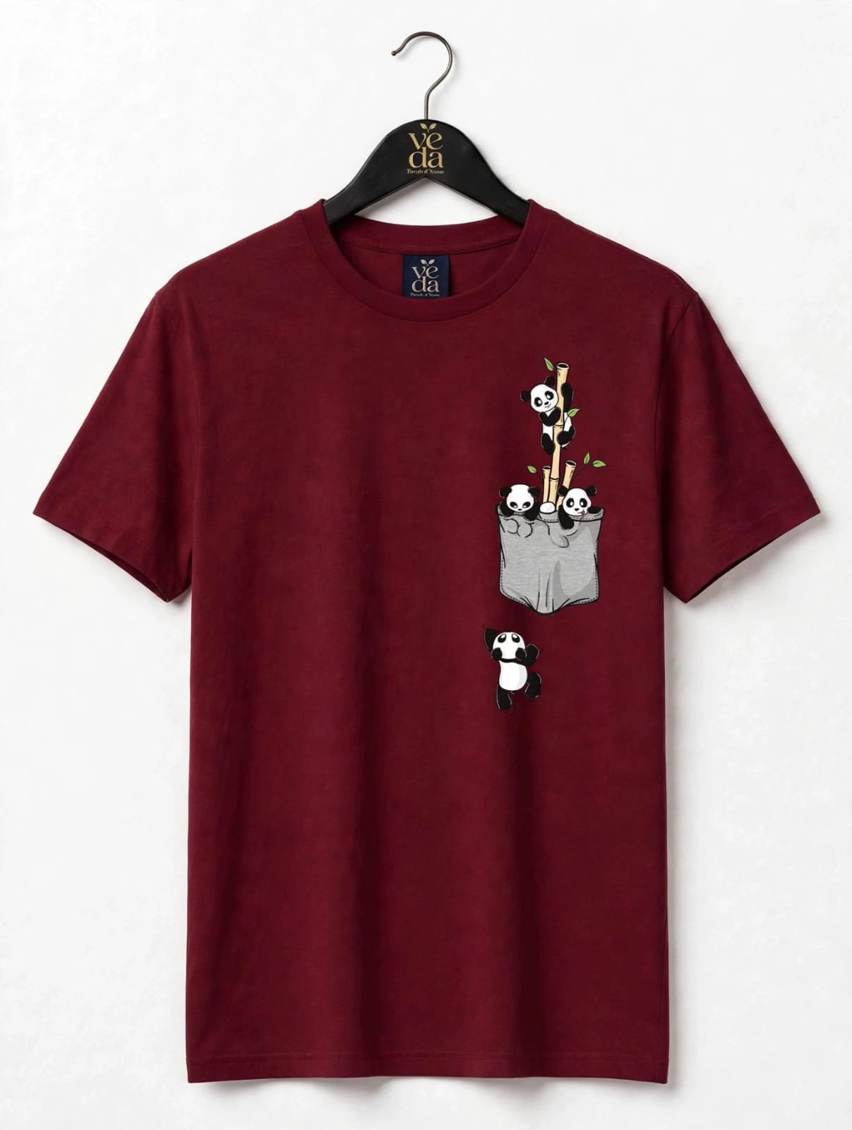VEDA Fashion Premium Panda Printed Maroon Men's T-Shirt | 100% Cotton | Regular Fit