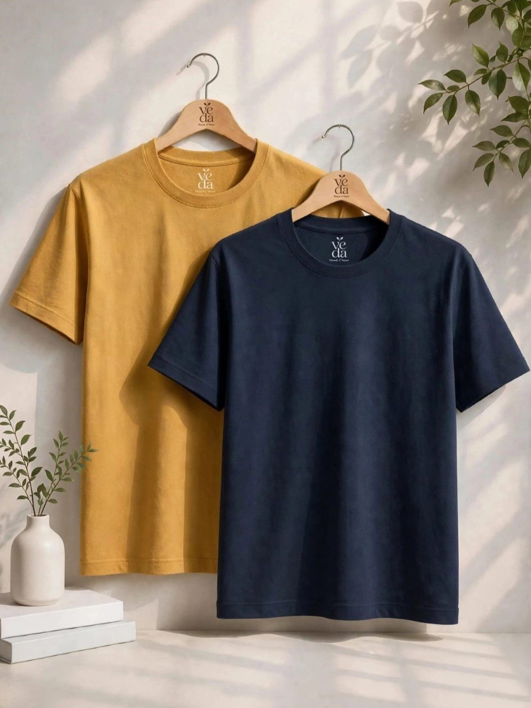 VEDA Fashion Premium Plain Men’s Combo (Mustard Yellow & Navy Blue) T-Shirts (Regular Size)