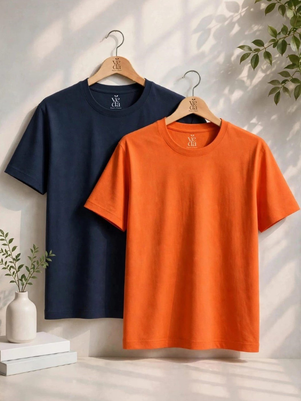 VEDA Fashion Premium Plain Men’s Combo (Navy Blue & Carrot) T-Shirts (Regular Size)