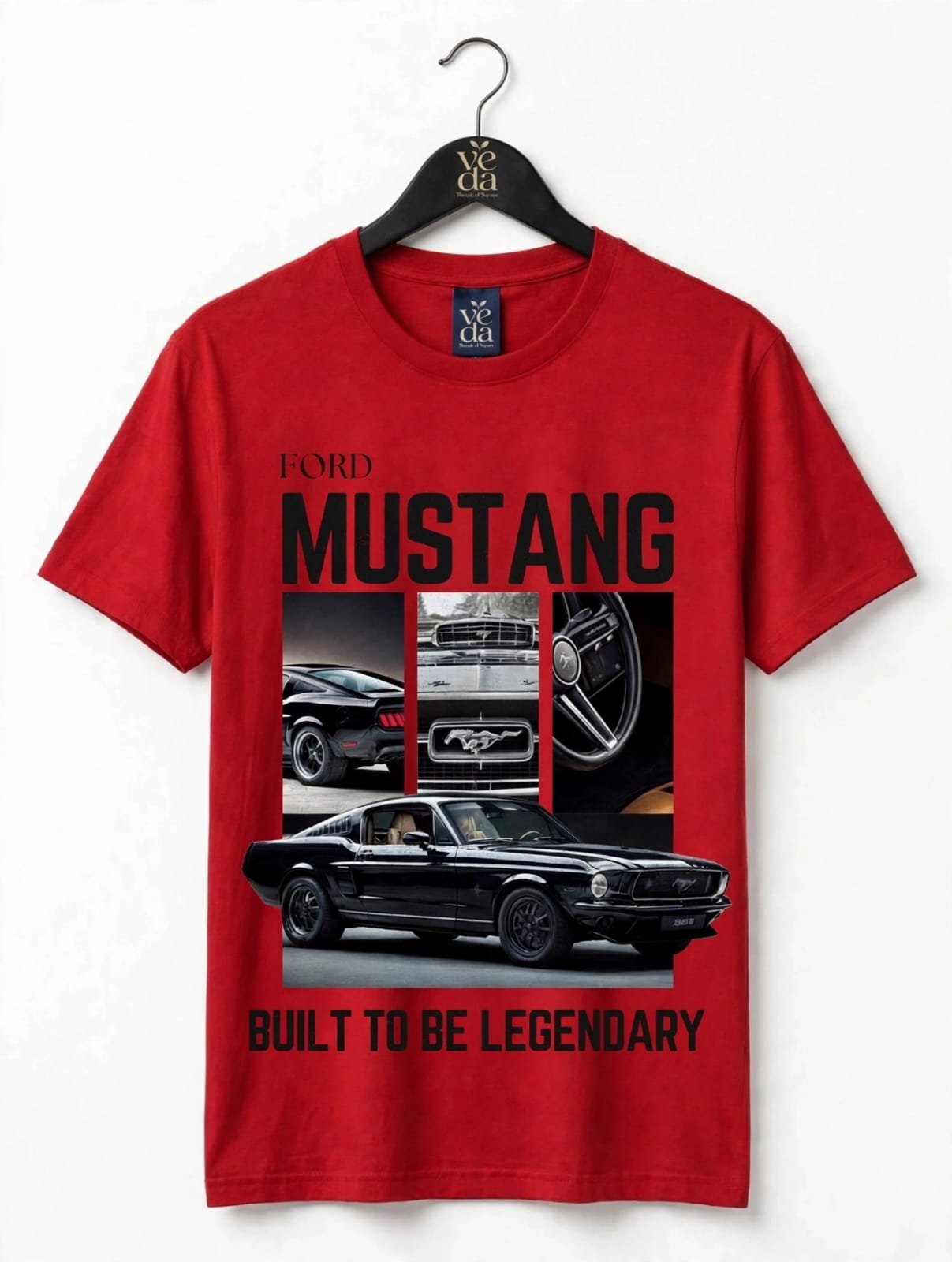 VEDA Fashion Premium Mustang Printed Red Men's T-Shirt | 100% Cotton | Regular Fit