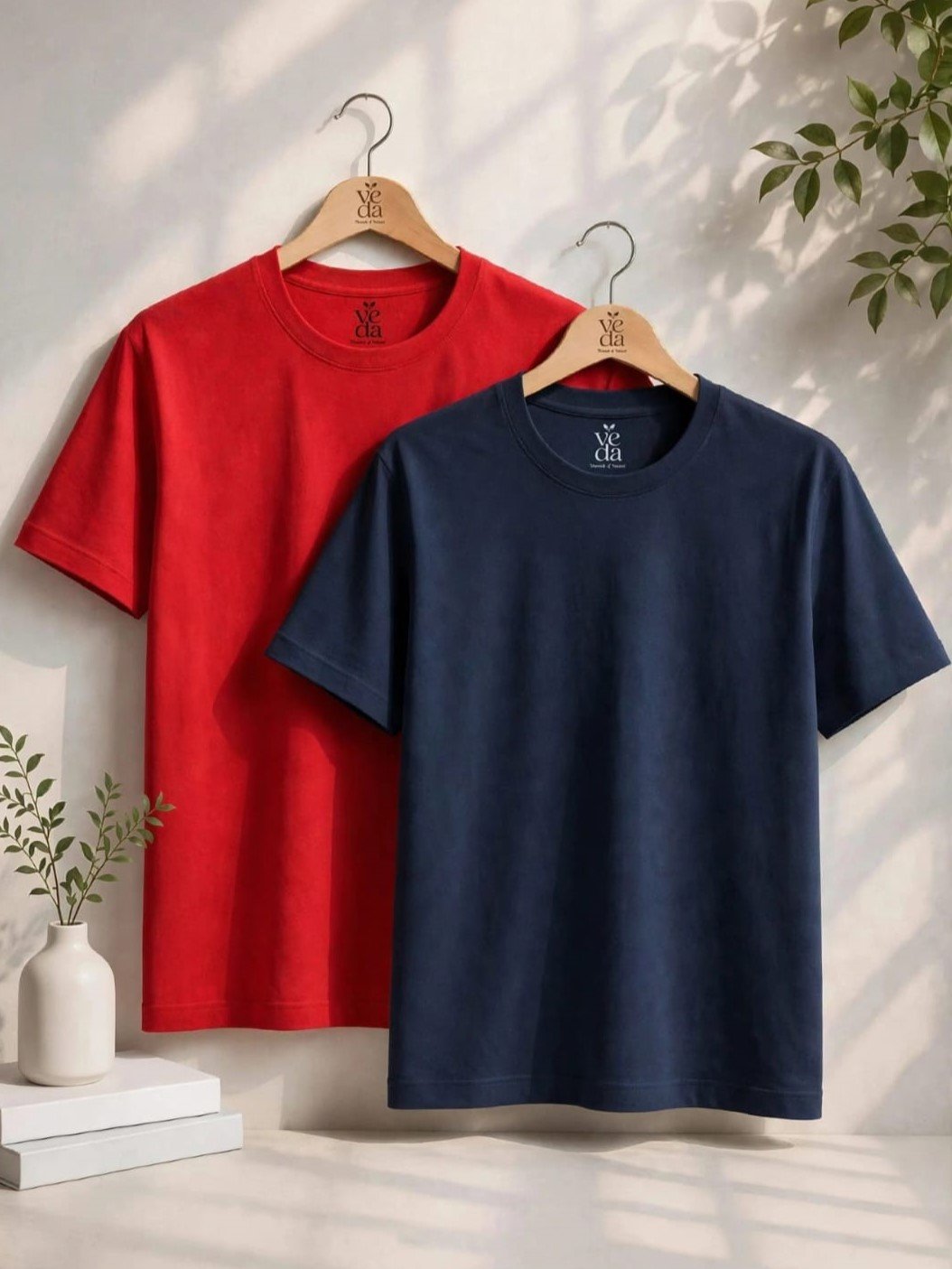 VEDA Fashion Premium Plain Men’s Combo (Red & Navy Blue) T-Shirts (Regular Size)