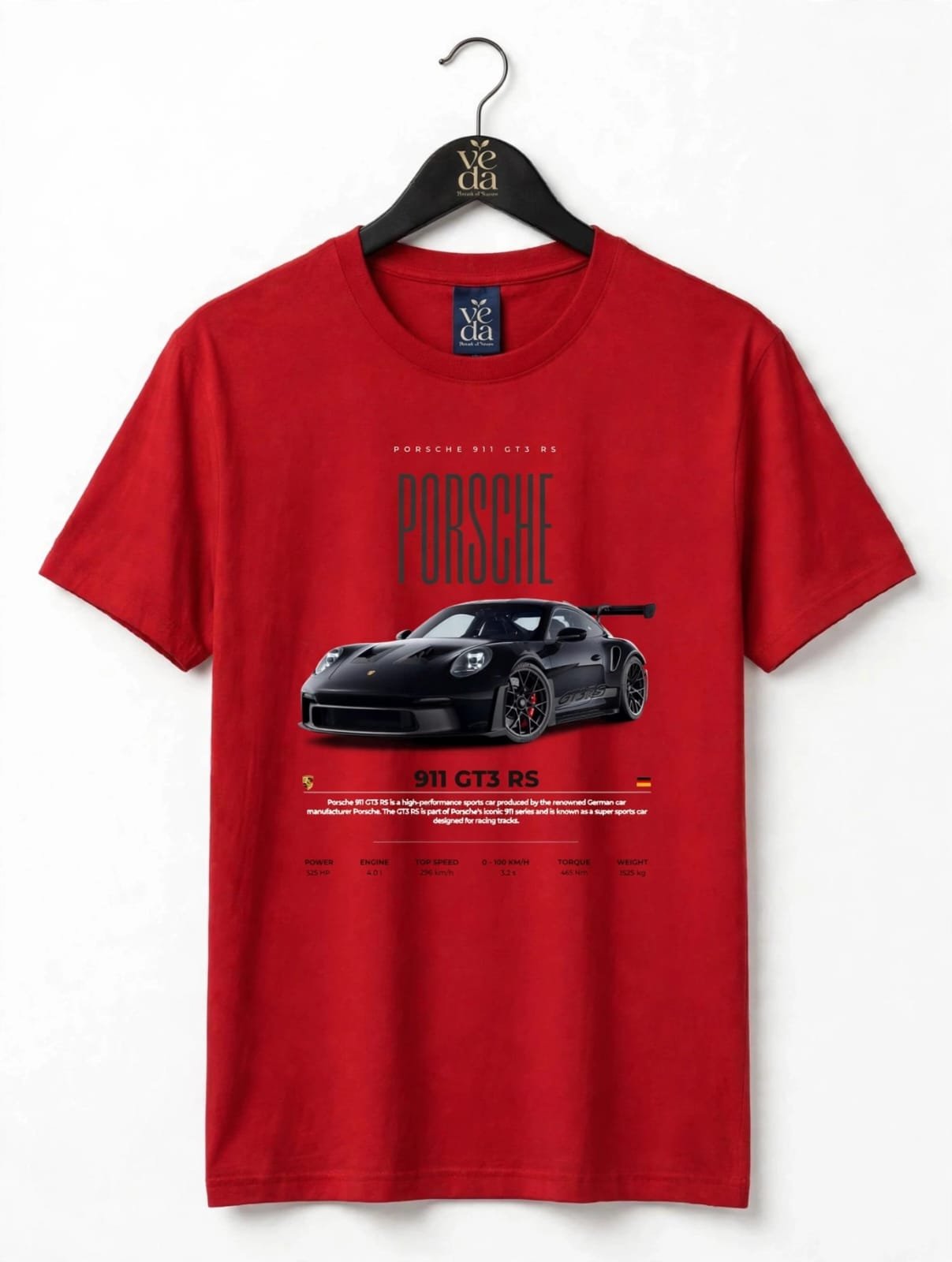 VEDA Fashion Premium Porsche Printed Red Men's T-Shirt | 100% Cotton | Regular Fit