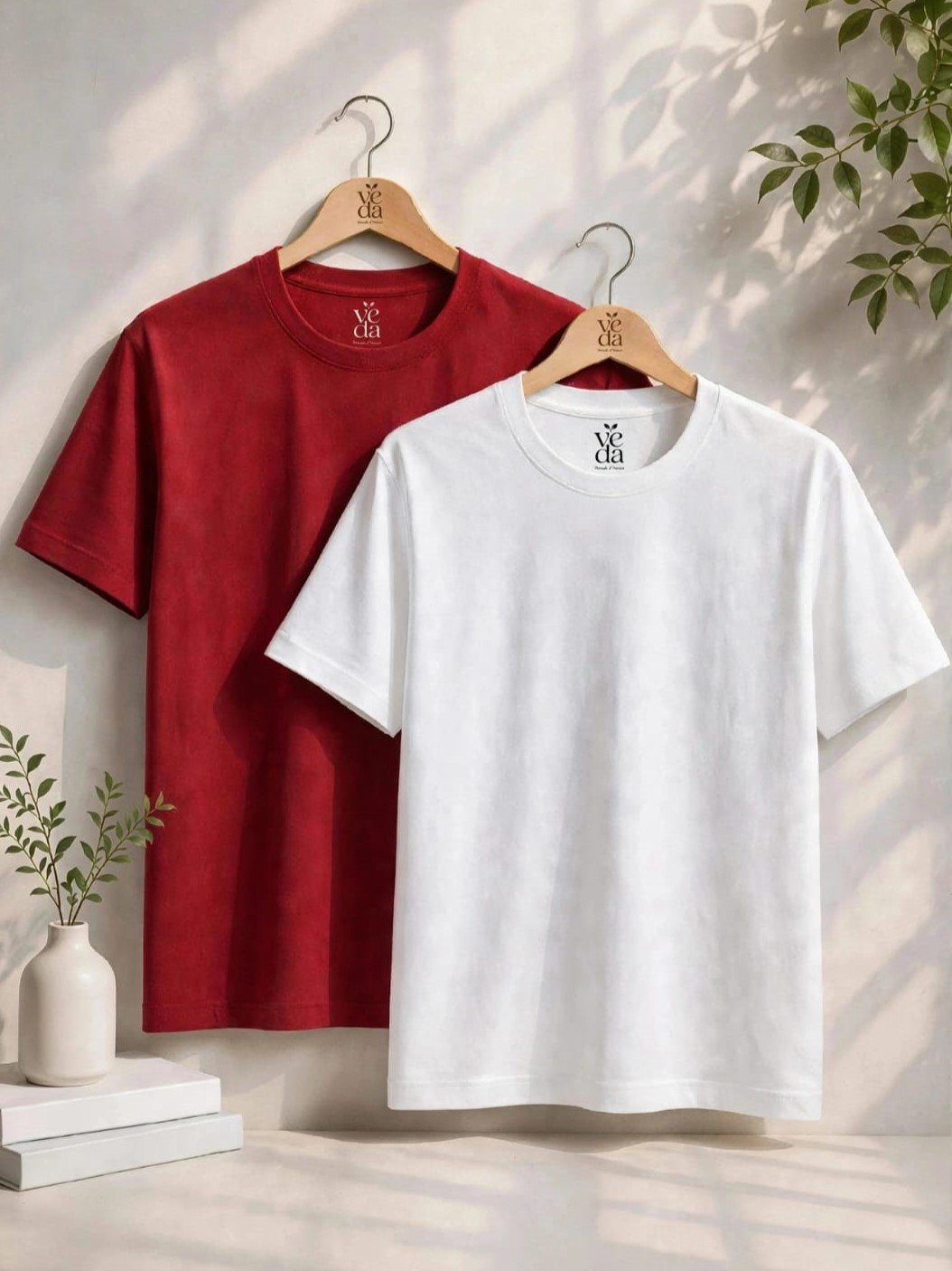 VEDA Fashion Premium Plain Men’s Combo (Red & White) T-Shirts (Regular Size)