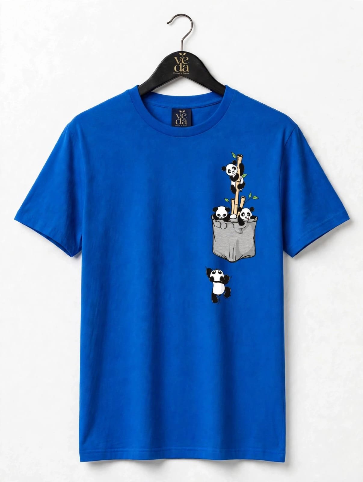 VEDA Fashion Premium Panda Printed Royal Blue Men's T-Shirt | 100% Cotton | Regular Fit