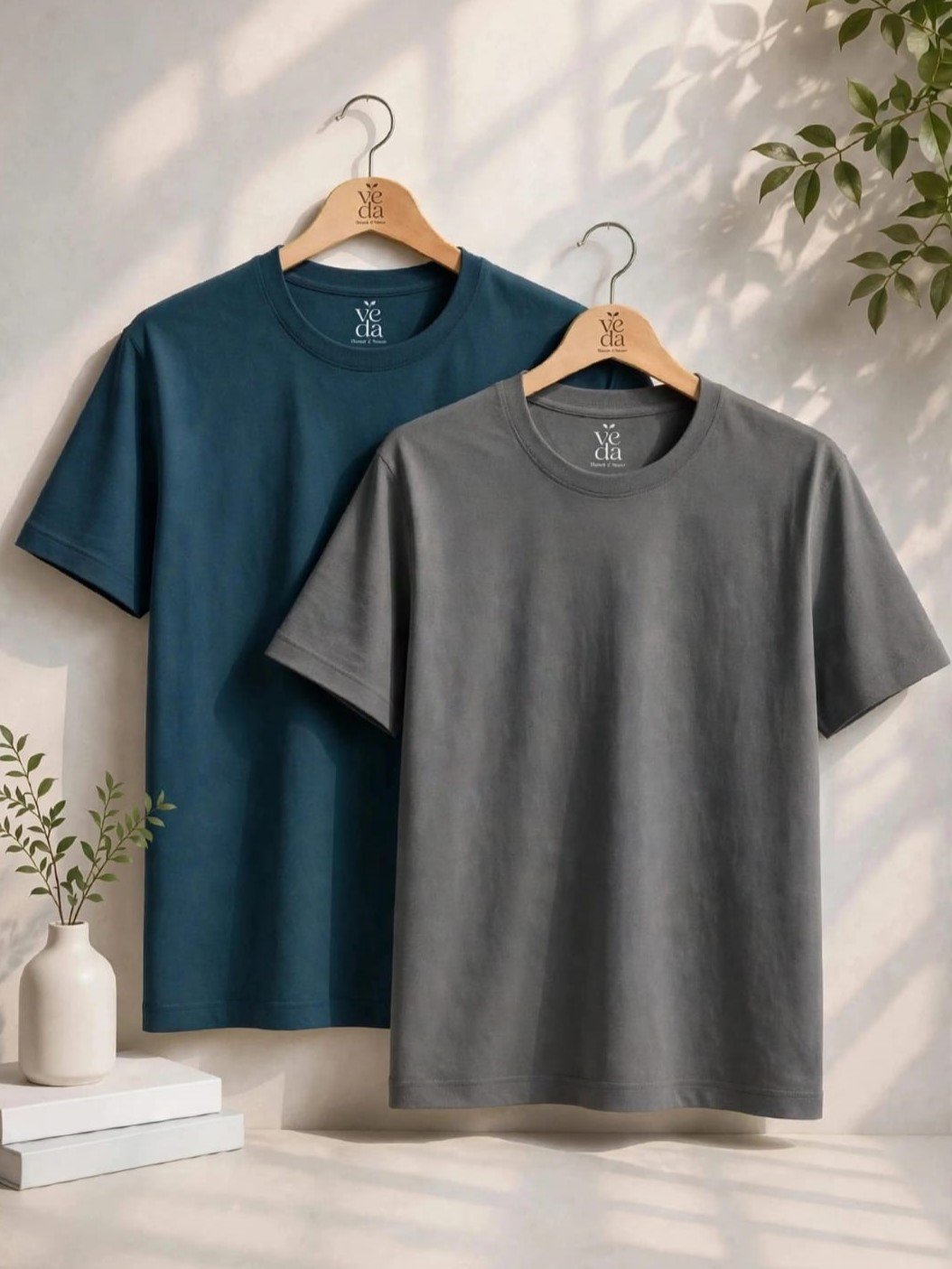 VEDA Fashion Premium Plain Men’s Combo (Steel Gray & Petrol Green) T-Shirts (Regular Size)