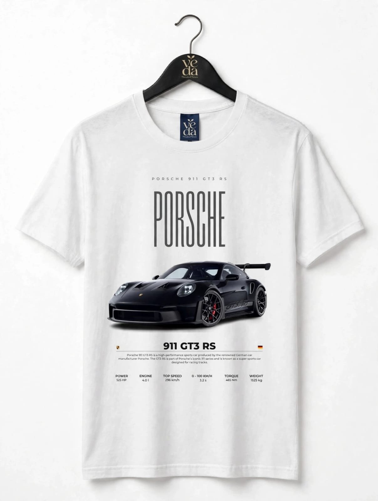 VEDA Fashion Premium Porsche Printed White Men's T-Shirt | 100% Cotton | Regular Fit