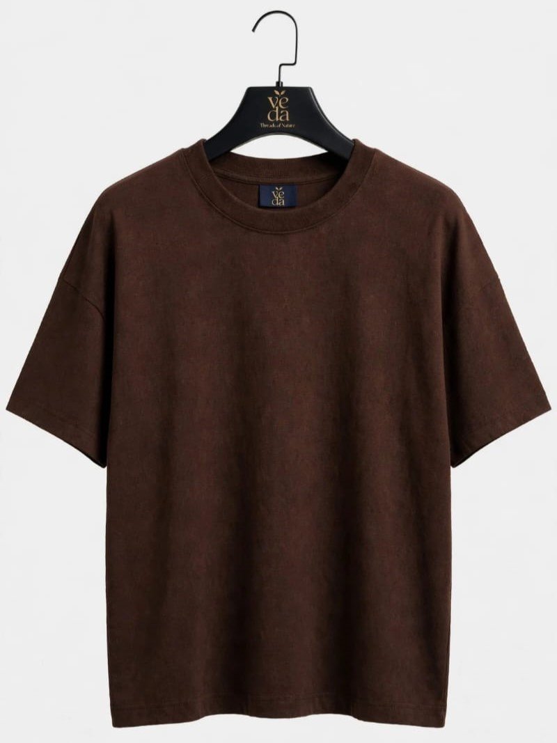 Veda Men’s Premium Brown Plain Oversized T-Shirt