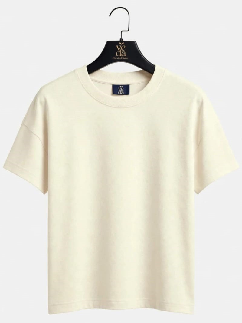 Veda Men’s Premium Cream Plain Oversized T-Shirt
