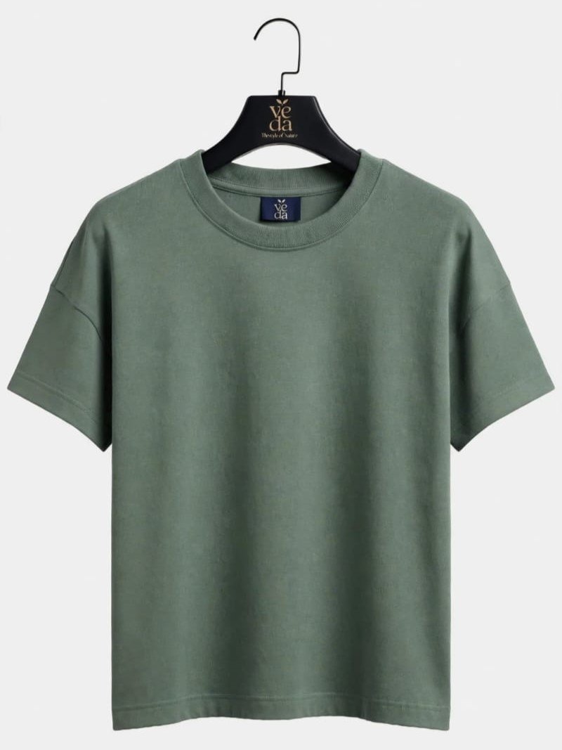 Veda Men’s Premium Dark Green Plain Oversized T-Shirt