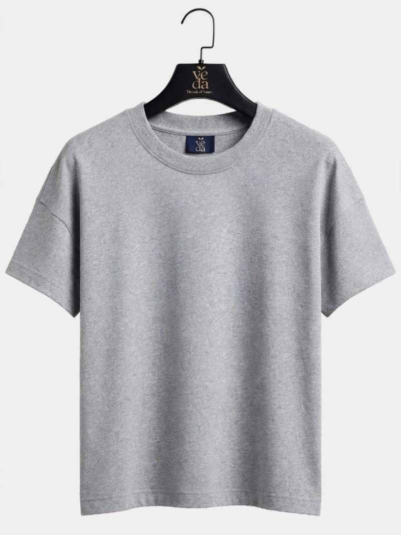 Veda Men’s Premium Grey Plain Oversized T-Shirt
