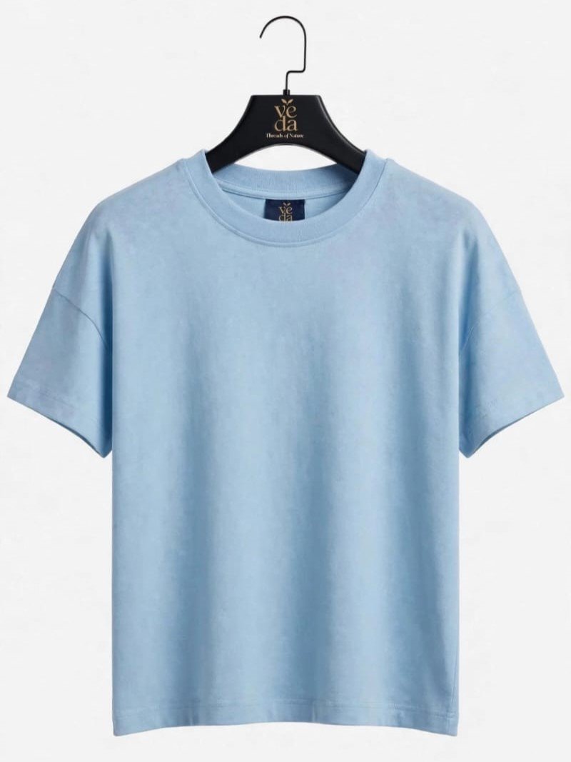 Veda Men’s Premium Light Blue Plain Oversized T-Shirt
