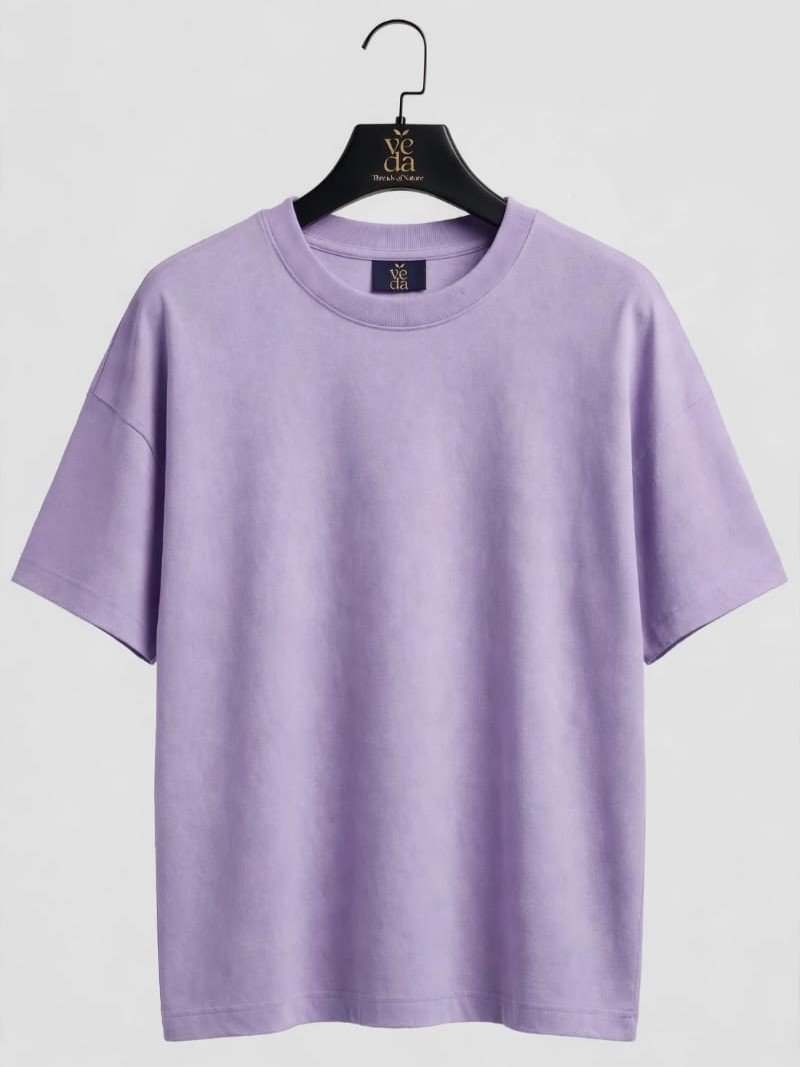 Veda Men’s Premium Light Purple Plain Oversized T-Shirt