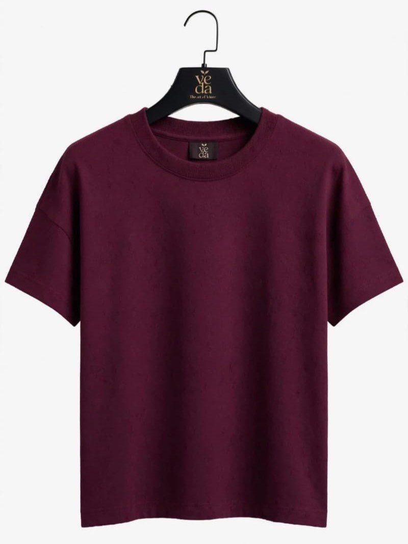 Veda Men’s Premium Maroon Plain Oversized T-Shirt