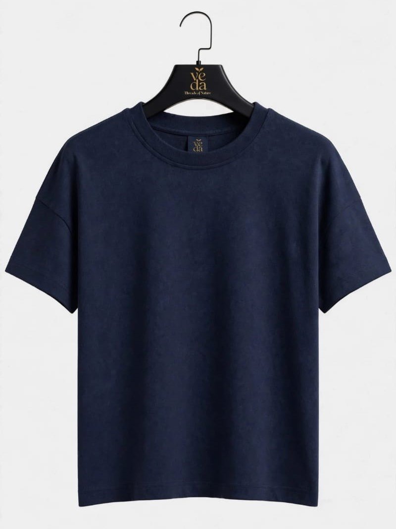 Veda Men’s Premium Navy Blue Plain Oversized T-Shirt