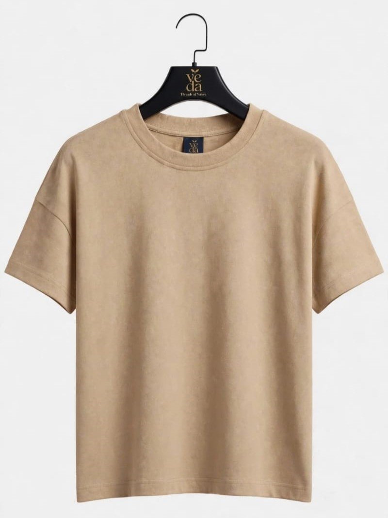 Veda Men’s Premium Tan Plain Oversized T-Shirt