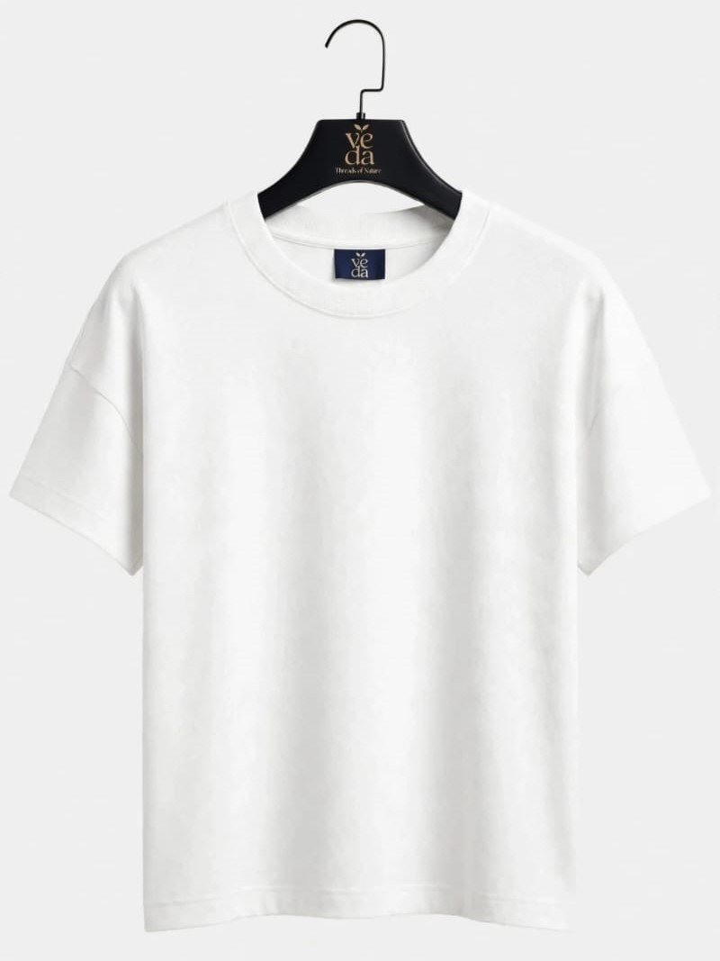 Veda Men’s Premium White Plain Oversized T-Shirt