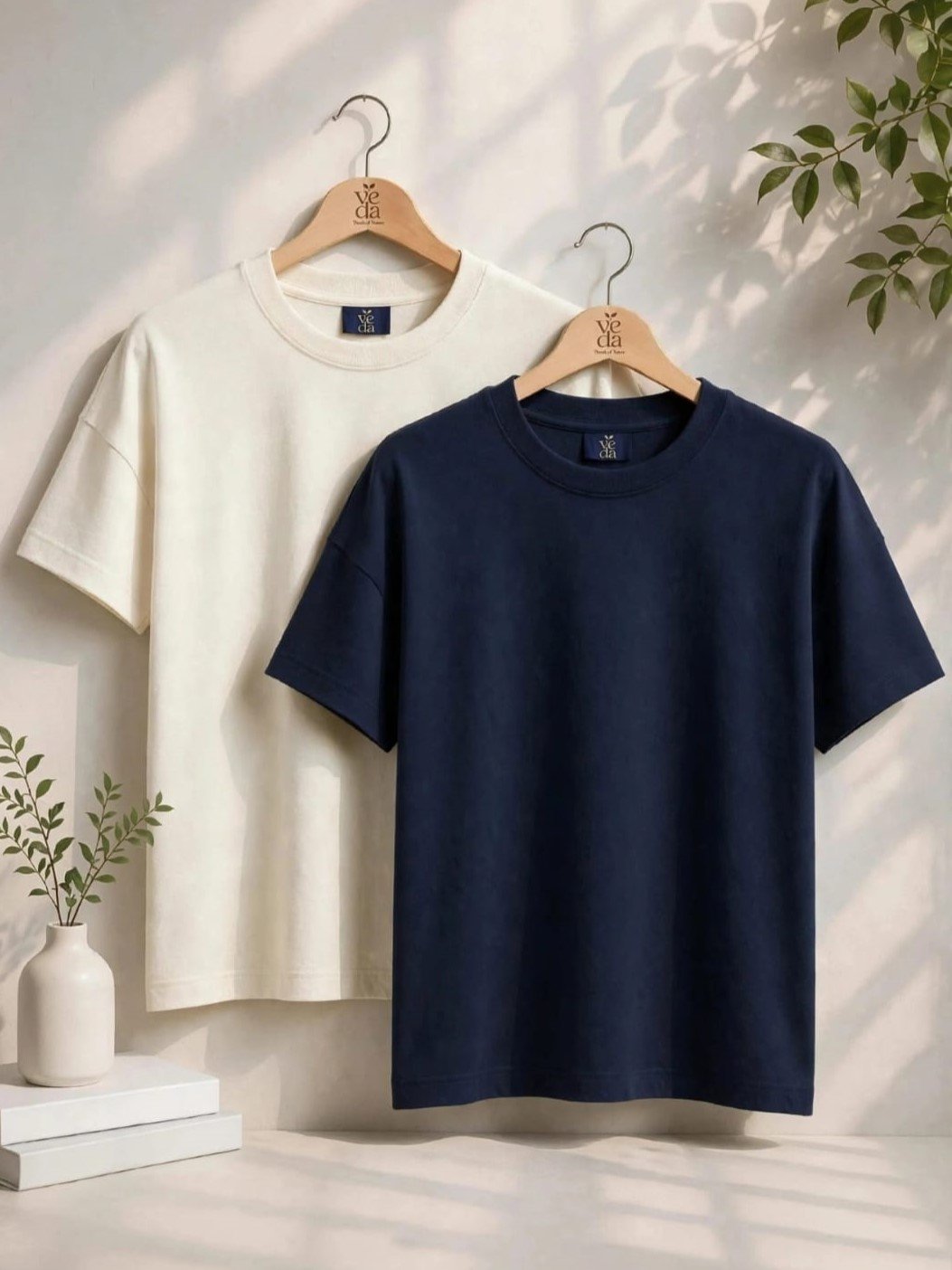 VEDA Fashion Premium Plain Men's Combo (Cream, Navy Blue) T-Shirt (Over Size)