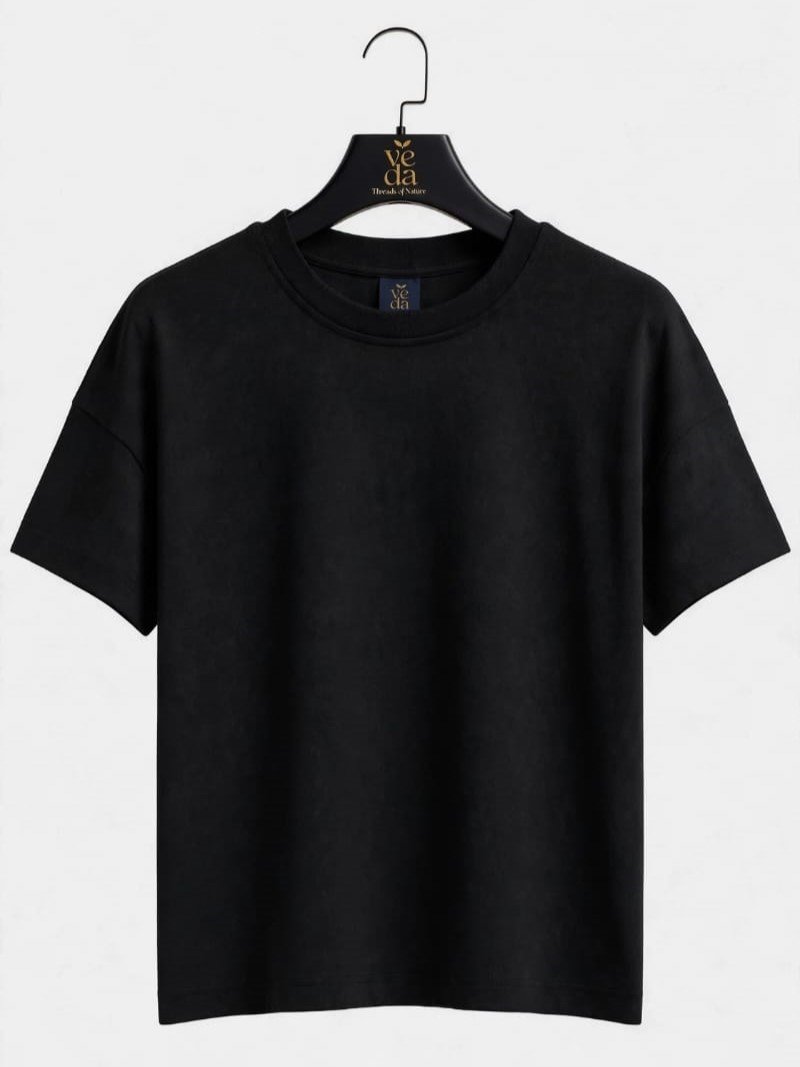 Veda Men's Premium Black Plain Oversized T-Shirt