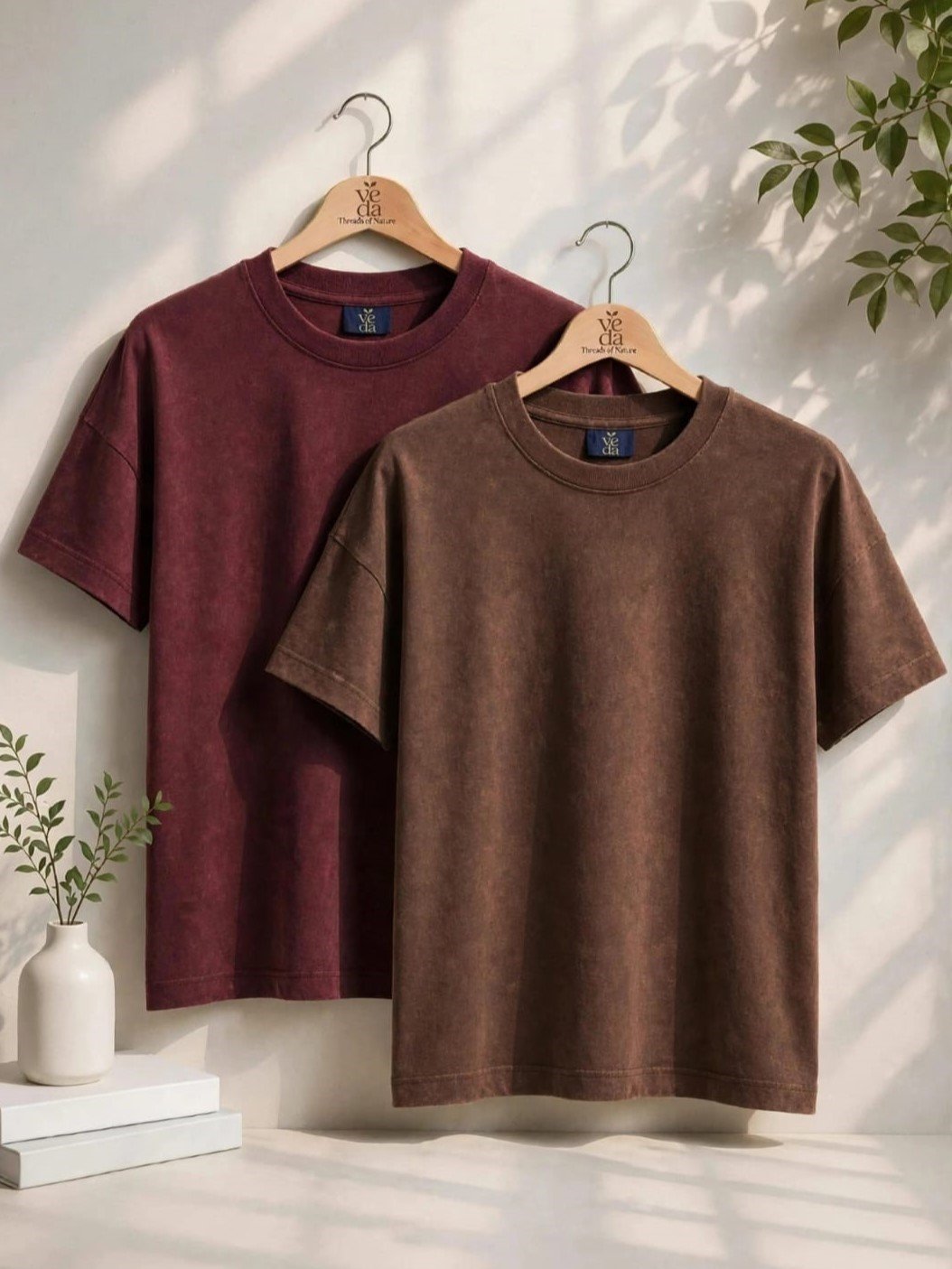VEDA Fashion Premium Plain Men's Combo (Maroon, Brown) T-Shirt (Over Size)