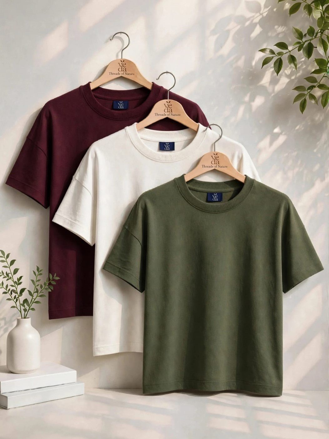 VEDA Fashion Premium Plain Men's Combo (Maroon, White, Dark Green) T-Shirt (Over Size)