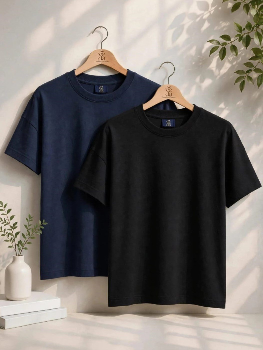 VEDA Fashion Premium Plain Men's Combo (Navy Blue, Black) T-Shirt (Over Size)