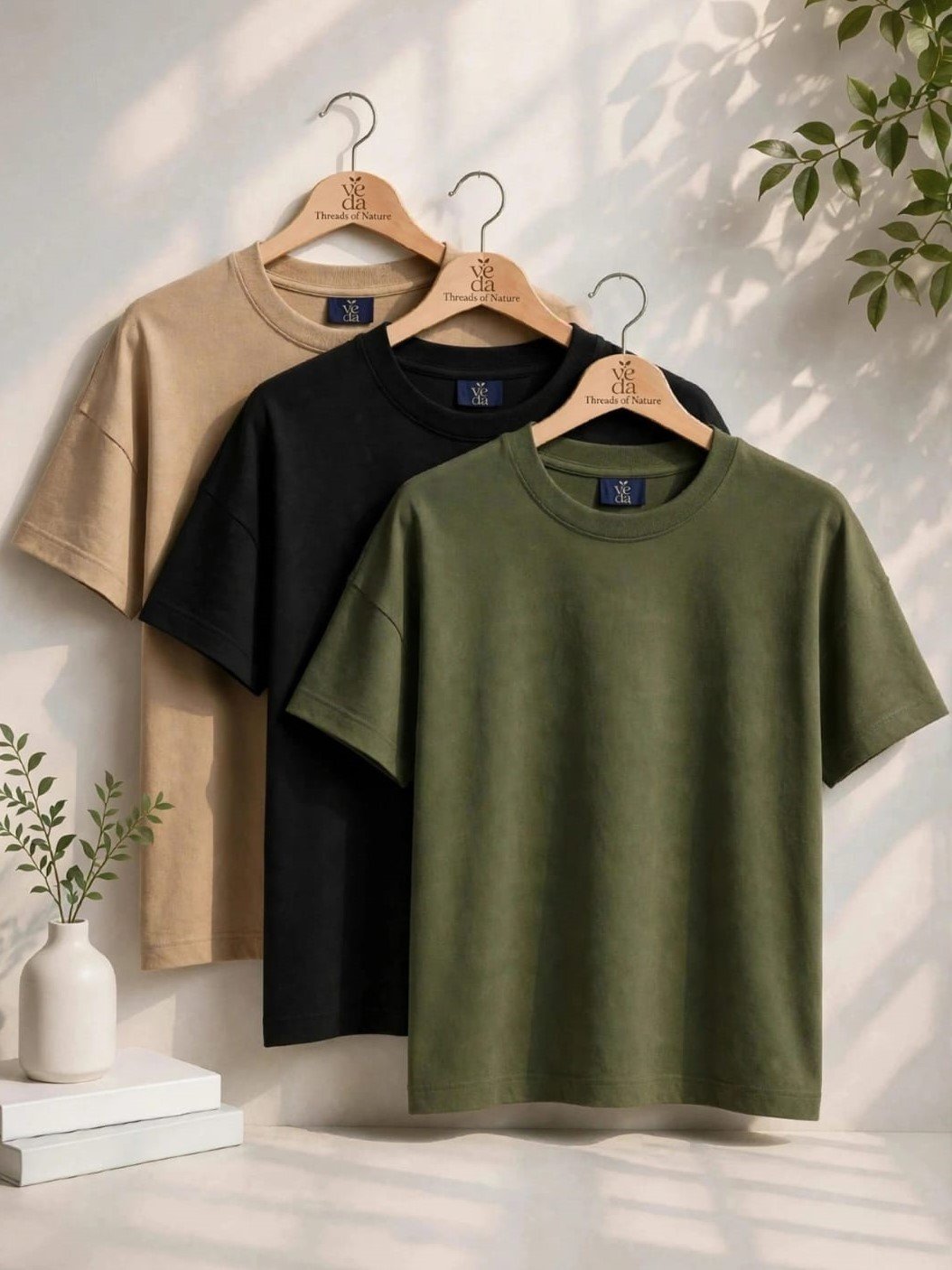 VEDA Fashion Premium Plain Men's Combo (Tan, Black, Dark Green) T-Shirt (Over Size)