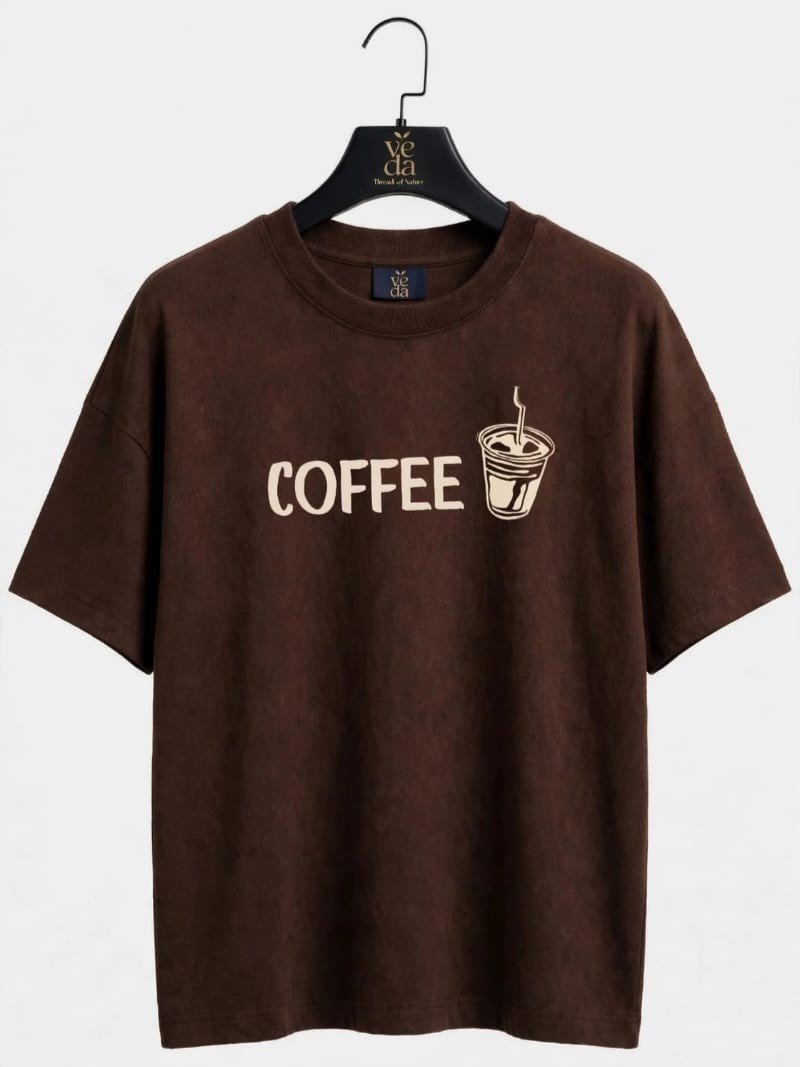 VEDA Fashion Premium Coffee Printed Brown Men's T-Shirt | Loopknit | Ovesized