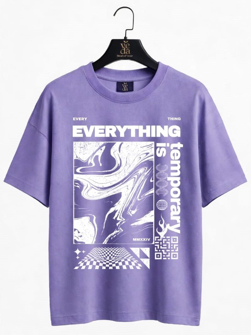 VEDA Fashion Premium Everything is Temporary Printed Dark Purple Men's T-Shirt | Loopknit | Ovesized