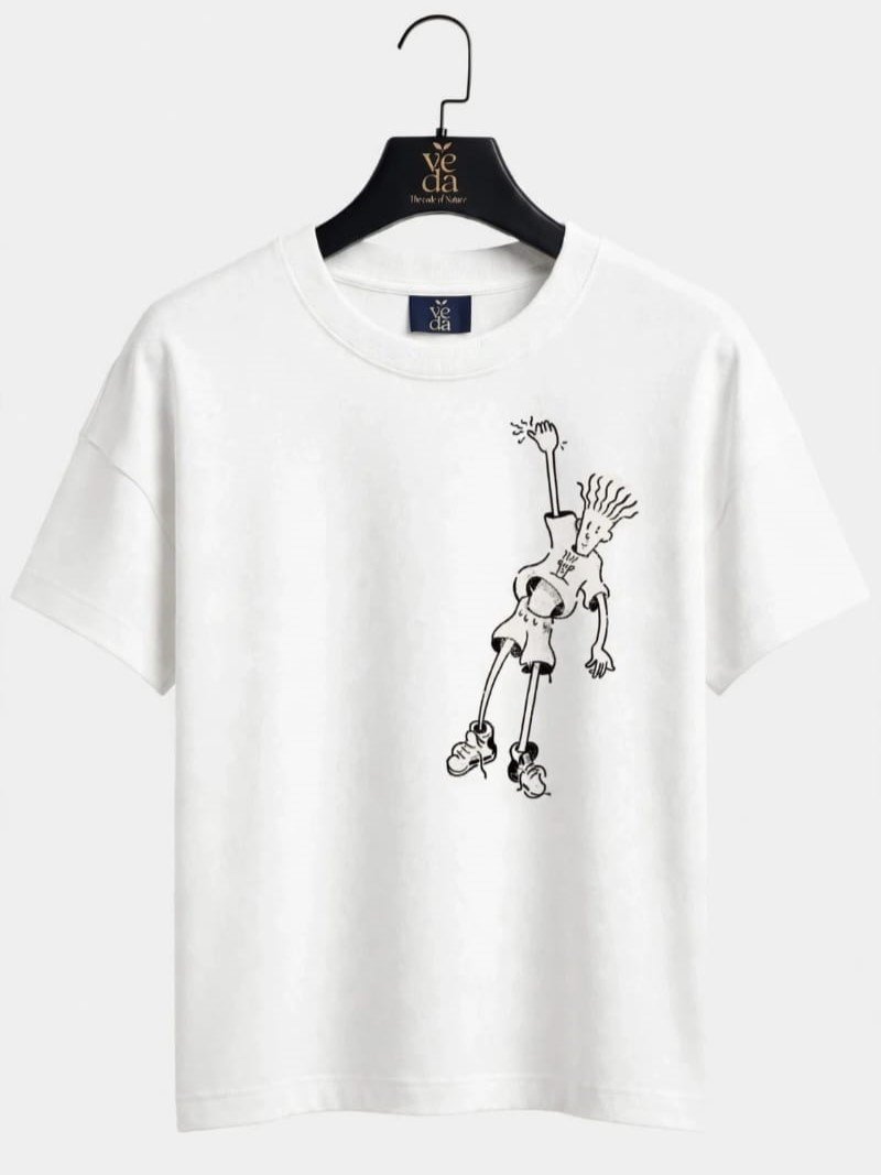VEDA Fashion Premium Hanging On Printed White Men's T-Shirt | Loopknit | Ovesized