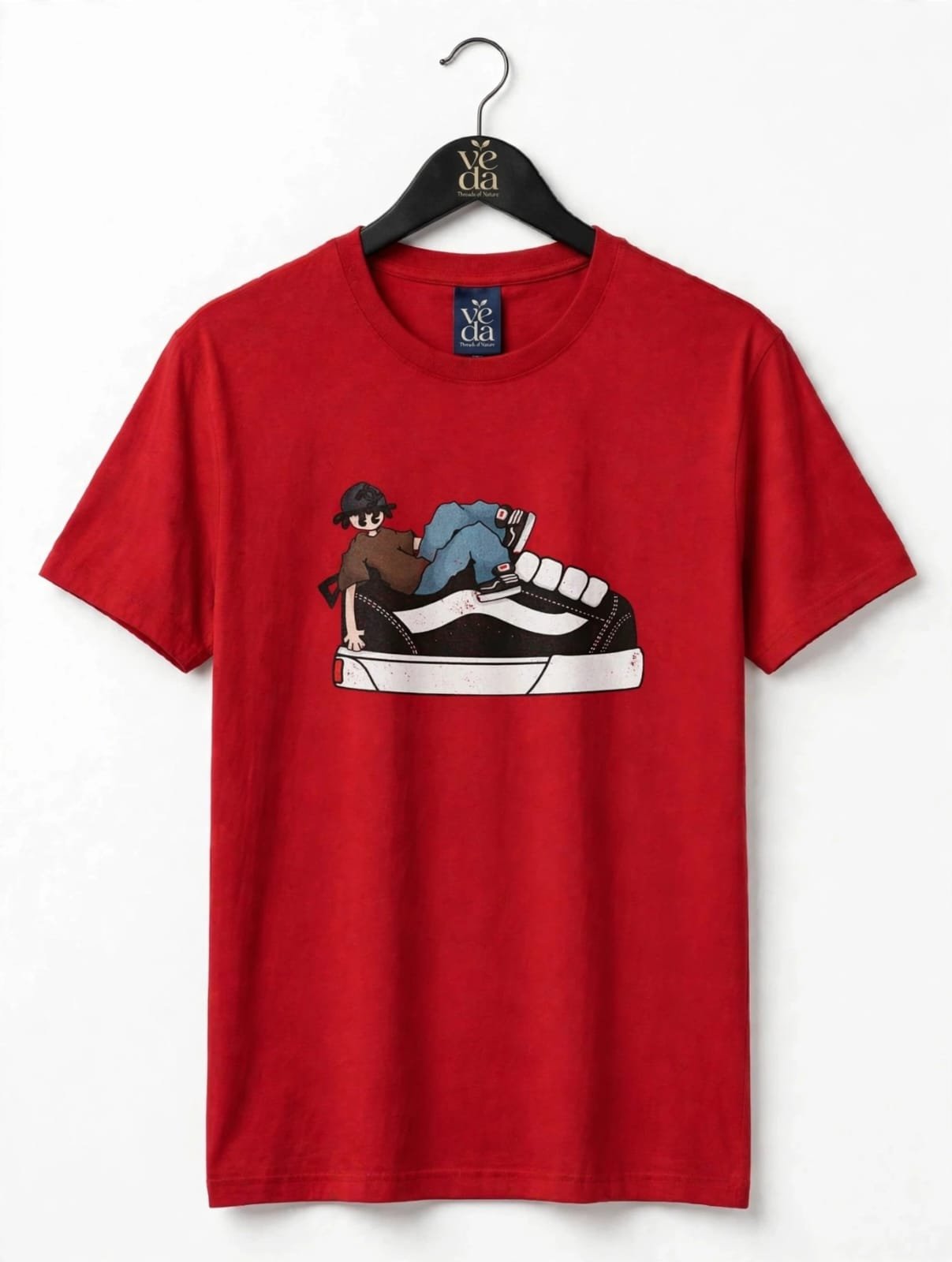 VEDA Fashion Premium Shoe Printed Red Men's T-Shirt | 100% Cotton | Regular Fit