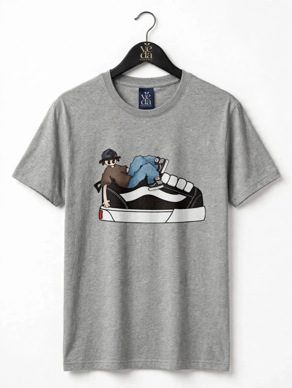 VEDA Fashion Premium shoe Printed Grey Melange Men's T-Shirt | 100% Cotton | Regular Fit