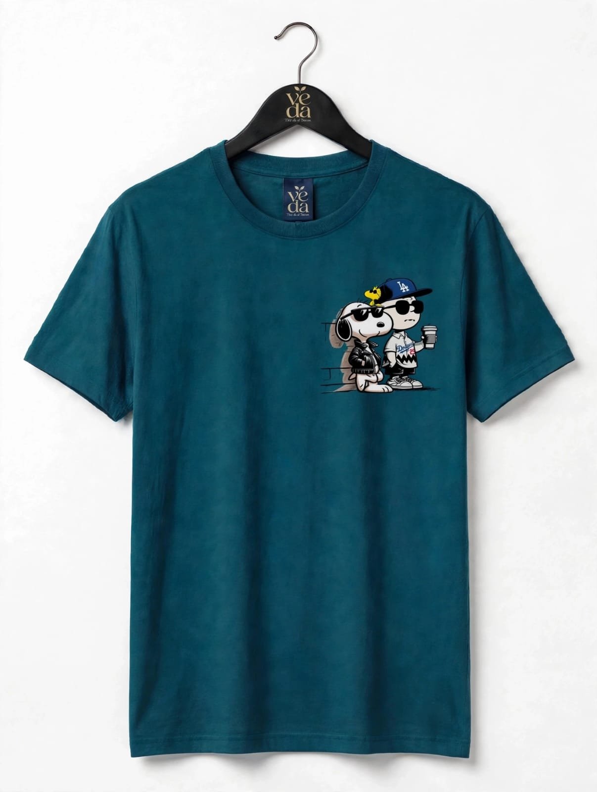 VEDA Fashion Premium Snoopy Printed Petrol Green Men's T-Shirt | 100% Cotton | Regular Fit