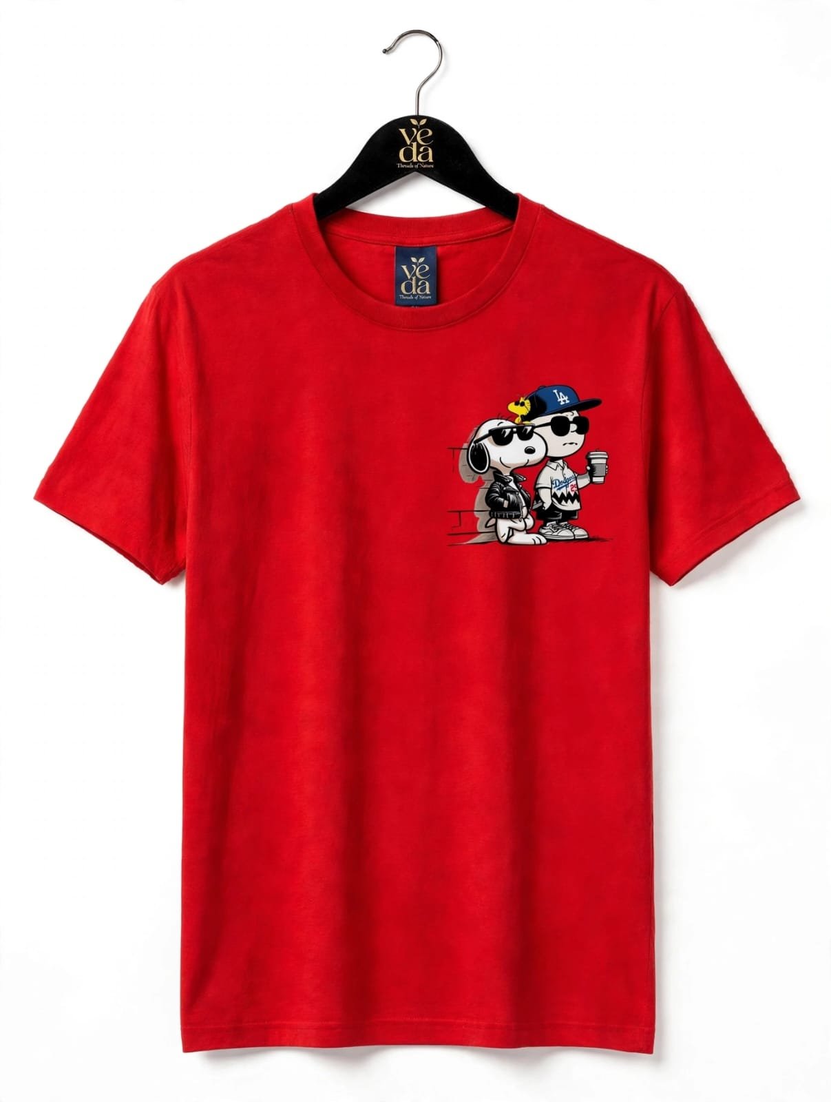 VEDA Fashion Premium Snoopy Printed Red Men's T-Shirt | 100% Cotton | Regular Fit
