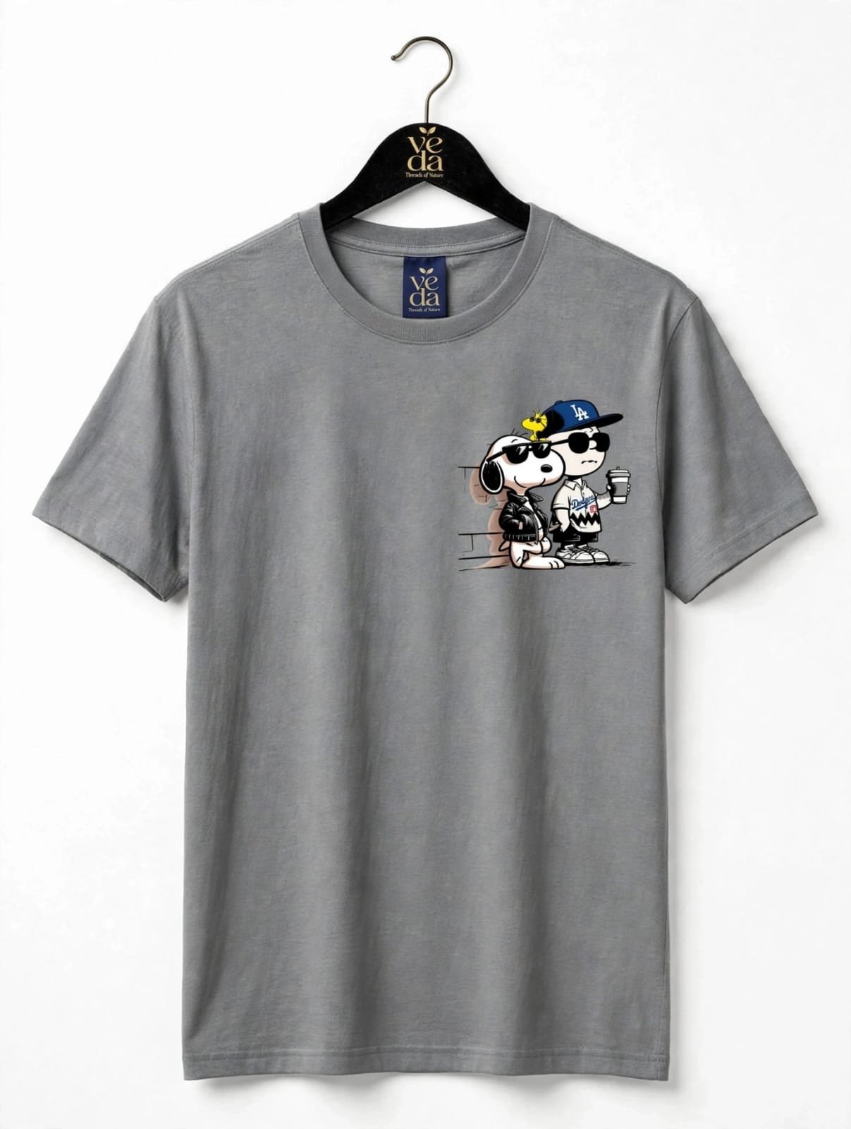 VEDA Fashion Premium Snoopy Printed Steel Grey Men's T-Shirt | 100% Cotton | Regular Fit