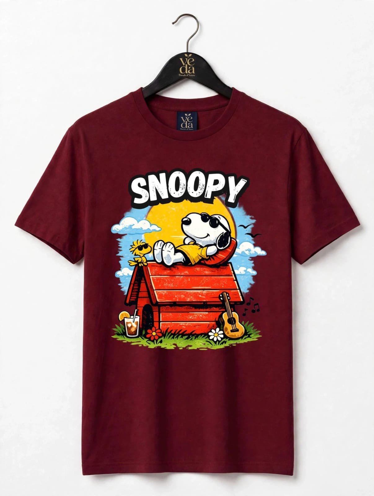 VEDA Fashion Premium Snoopy Printed Maroon Men's T-Shirt | 100% Cotton | Regular Fit