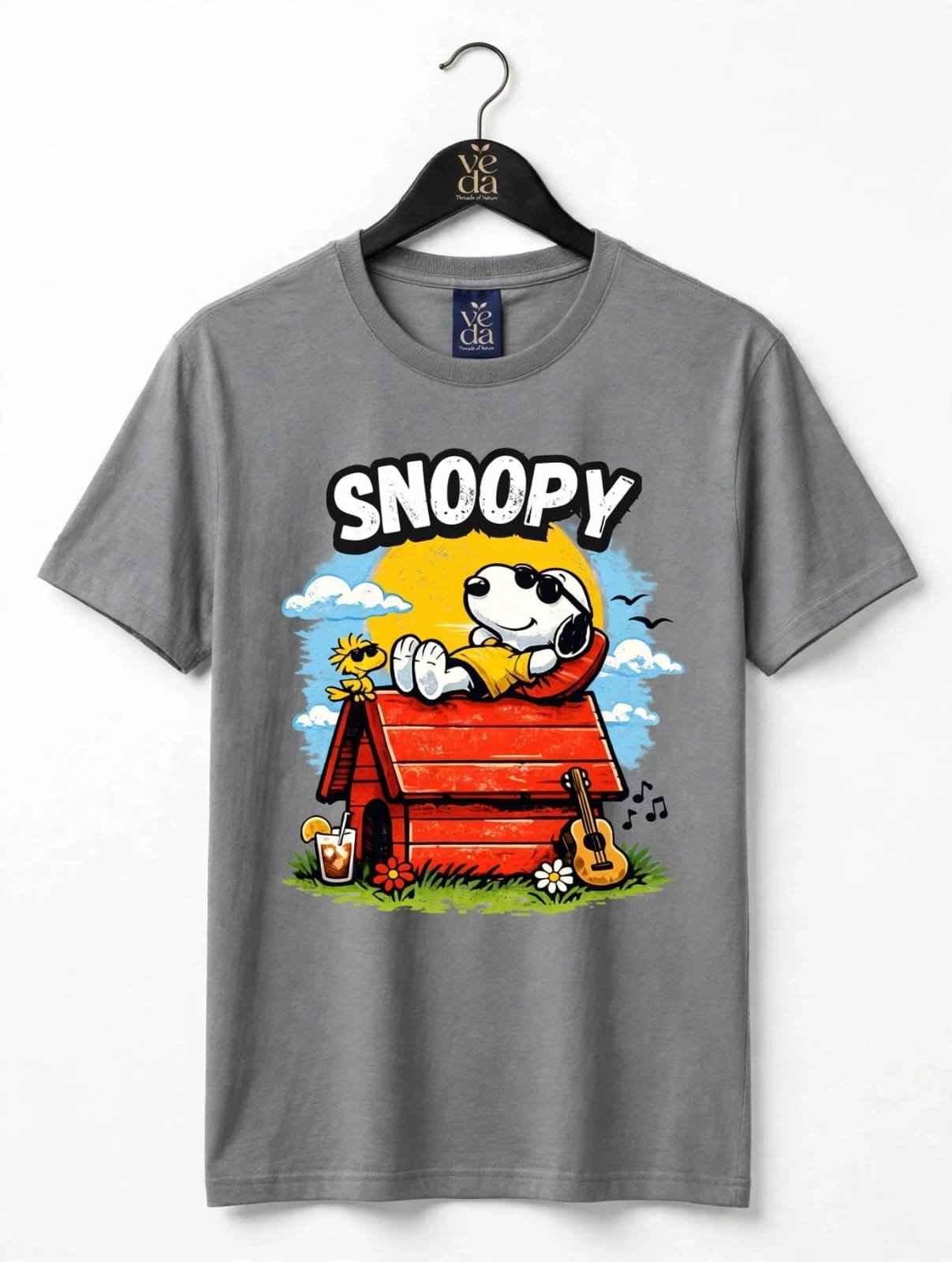VEDA Fashion Premium Snoopy Printed Steel Grey Men's T-Shirt | 100% Cotton | Regular Fit