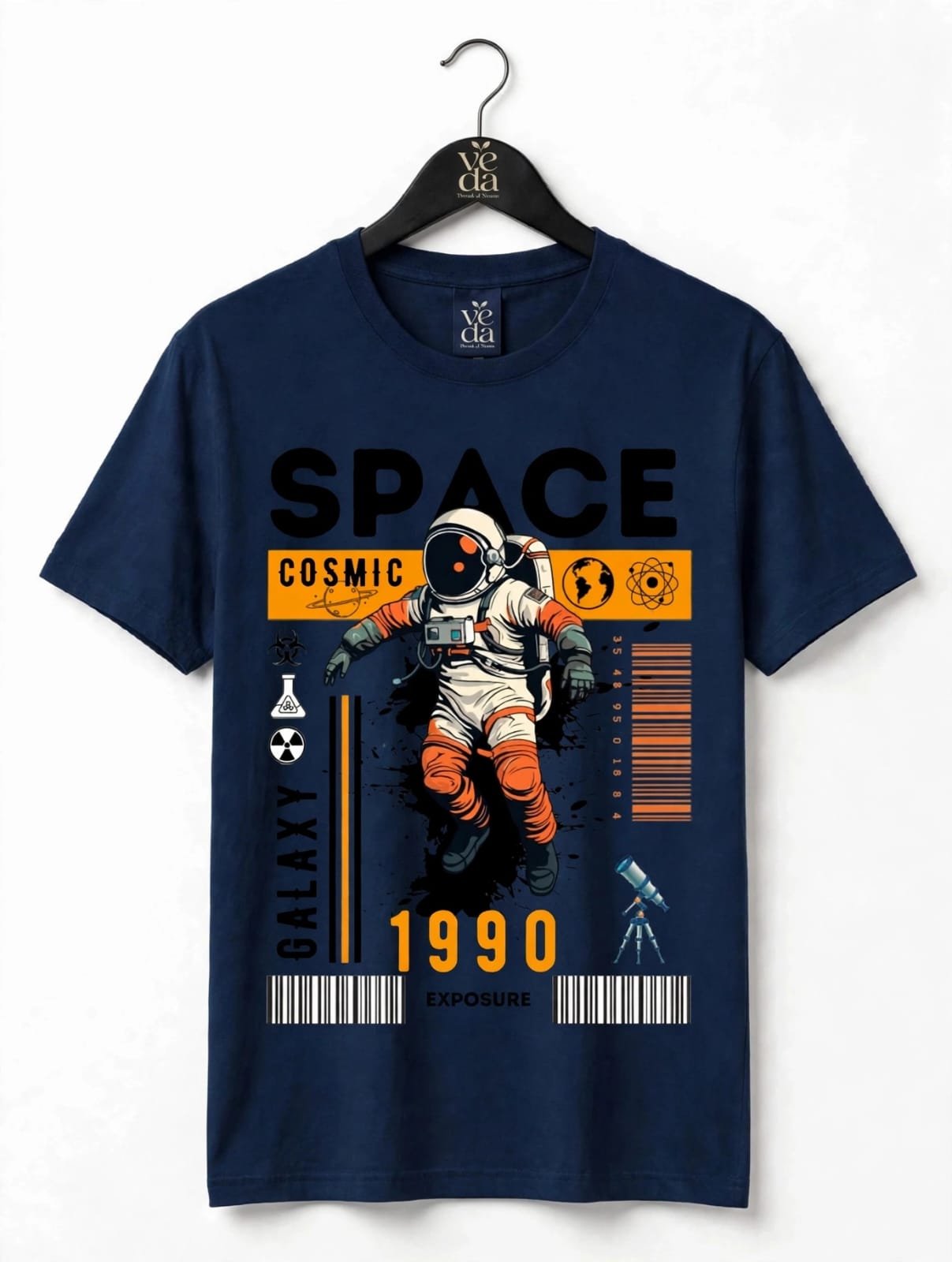 VEDA Fashion Premium Space Printed Navy Blue Men's T-Shirt | 100% Cotton | Regular Fit