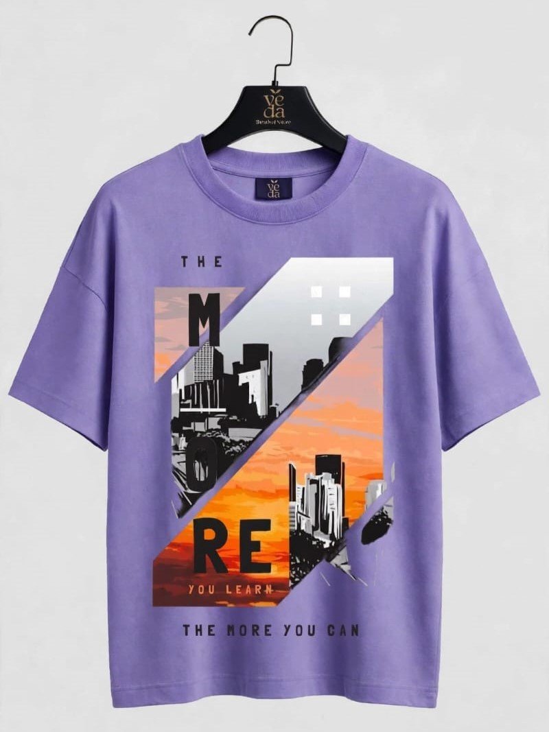 VEDA Fashion Premium The More You Can Printed Dark Purple Men's T-Shirt | Loopknit | Ovesized