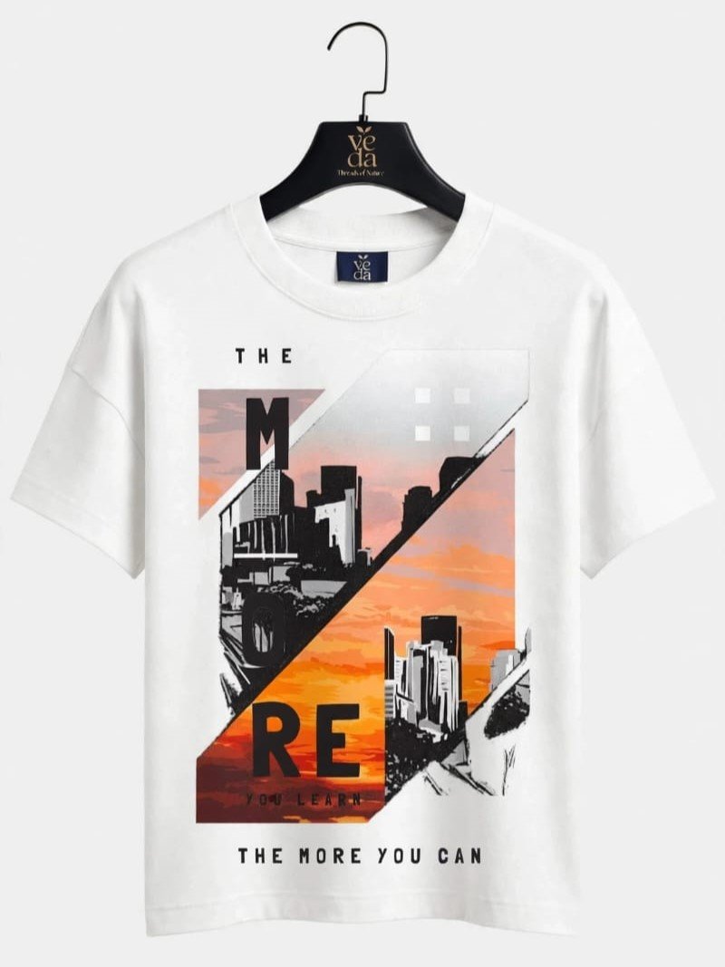 VEDA Fashion Premium The More You Can Printed White Men's T-Shirt | Loopknit | Ovesized
