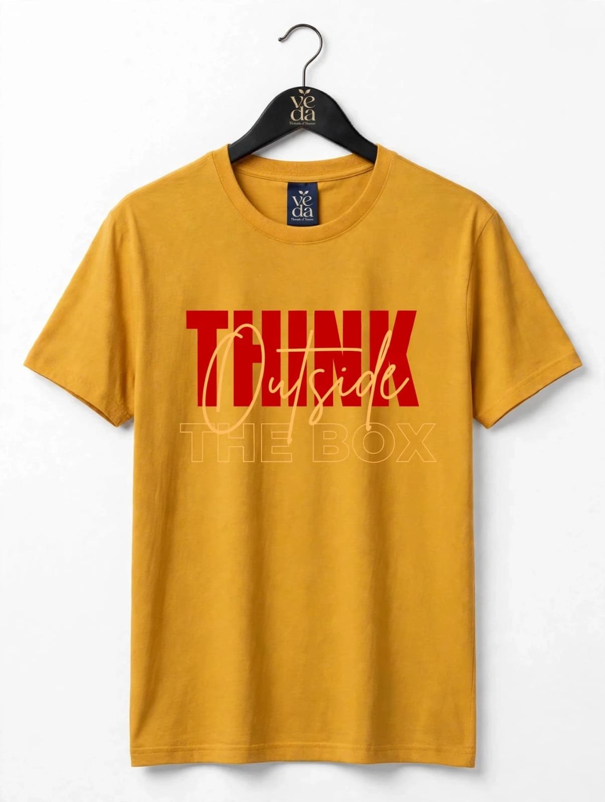 VEDA Fashion Premium Think Out Of Box Printed Mustard Yellow Men's T-Shirt | 100% Cotton | Regular Fit