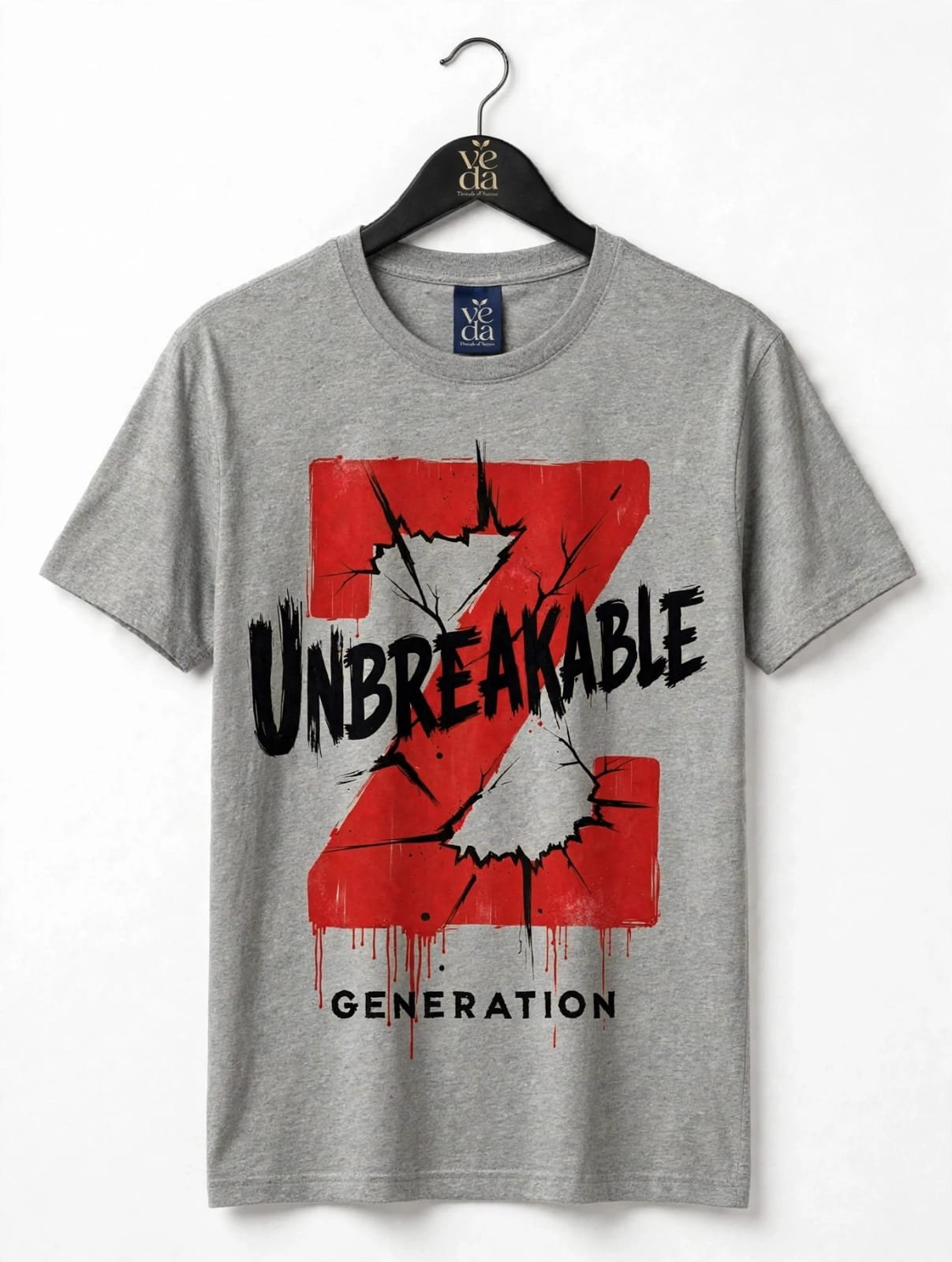 VEDA Fashion Premium Unbreakable Printed Grey Melange Men's T-Shirt | 100% Cotton | Regular Fit